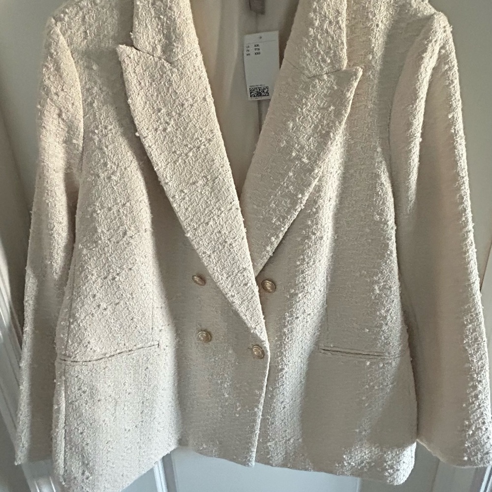 H&M Cream Bouclé Double-Breasted Blazer